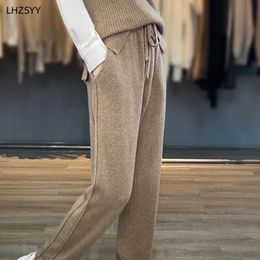 Lhzsyy automne hiver féminin cachemire haut de taille pantalon pantalon serré lâche dessinage en laine droite tricot 240319