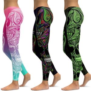 LIFI Ornamental Skull Leggings Women Yoga Pants Gym Leggings Fitness Sports Wear Elastic Tight Yoga Leggings 201014