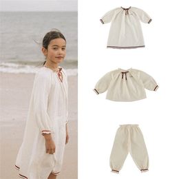 Li * Kids Girl lange mouw slaap jurk beatoful vintage kinderen pyjama sets zachte en goede kwaliteit katoenen huiskleding 210619