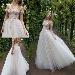 Lian Rokman 2018 Trouwjurken Roze Bloem Kant Geappliceerd Uit De Schouder Backless Bruidsjurken vestido de novia268q