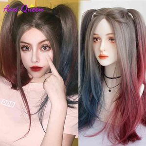 Liangmo Halloween Cosplay Wig Long Gavy Gradient Blue Pink Synthetische Hair S For Woman Heat Resistant Fiber 220622