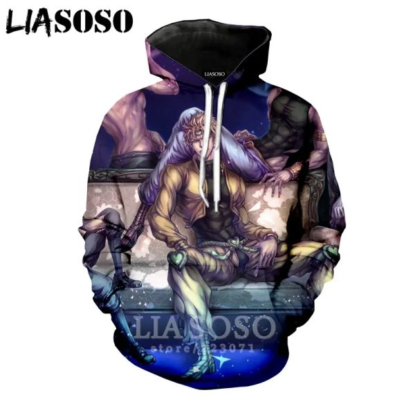 LIASOSO Hommes à capuche 3D Imprimer Femmes Sweats à capuche Tops Anime JoJo Bizarre Adventure Sweat à capuche pour hommes Harajuku Sportswear B051-08 201020