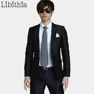 Libithia, traje de boda de lujo para hombre, Blazers para hombre, trajes ajustados para hombre, traje de negocios, fiesta Formal, azul, clásico, negro, regalo, corbata X0909
