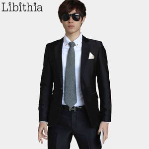 Libithia luxe mannen bruiloft pak mannelijke blazers slim fit pakken voor mannen kostuum zakelijke formele partij blauwe klassieke zwarte geschenk stropdas 211012