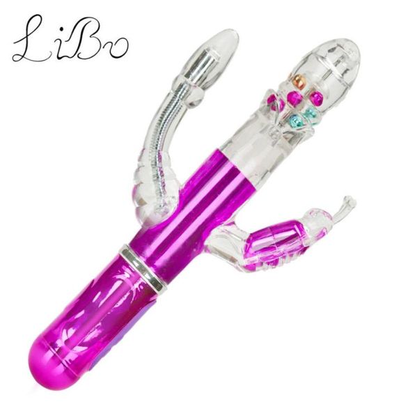 LIBO NOUVEAU Vibrateur à Trois Fourches Rotation Gode Télescopique Godes Vibrants En Silicone Souple USB Rechargeable Vagin Sex Toys Pour Femmes S183370772