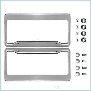 Kentekenplaat frames 2 stks sier chroom roestvrijstalen frames metalen kentekenplaat frame tag er met schroefdoppen auto styling druppel deliv dhceq