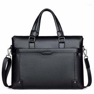 Lichee Pattern Men's Bag PU Soft For Documents Solid Briefcase High Capacity Zipper Men Leather Laptop Bags1