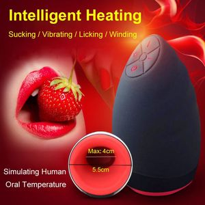 Lamer chupar máquina sexual automática masturbador masculino Oral taza 6 velocidades vibrante calor inteligente juguetes sexuales realistas para hombres 17407