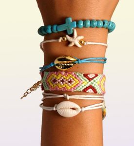 LICLIZ Fashion Bohemia 6 PCS Tennis Shell Starfish Braided Rope Wrap Bracelets pour femmes bijoux en perles multiprices LPB05172709629