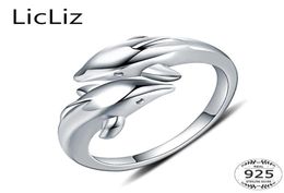Licliz Real 925 Sterling Silver Animal Rings For Women Finger Band Dolphin Ring Plain Open Instelbare ringen Anillos Mujer LR0409 S6065784