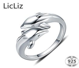 Licliz Real 925 Sterling Silver Animal Rings For Women Finger Band Dolphin Ring Plain Open Instelbare ringen Anillos Mujer LR0409 S8451985