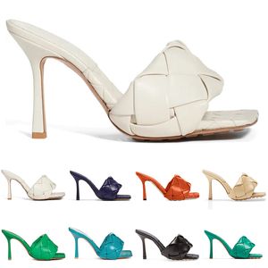 Sandalias Lido Slide de lujo, zapatillas deslizantes de diseñador, sandalias deslizantes de cuero de tacón alto para mujer, suela de goma, blanco, negro, turquesa ácida