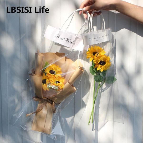 Life 6pcs engrosar la bolsa de flores transparente de plástico impermeable ramo transparente regalos bolsos de regalo de colocación de bolsas de colocación