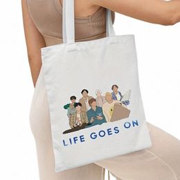 Life Goes Pattern Fi Canvas Tote Ligero Multifuncional Shop Tote Kpop Reutilizable Shop Bag Eco Bag J6oh #