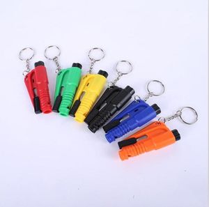 Levensbesparende sleutelhanger zelfverdediging Keychains Whistle Hammer Artefact draagbare noodsituatie reddingsauto accessoires Veiligheidsgordel gebroken raamgereedschap 8 kleuren