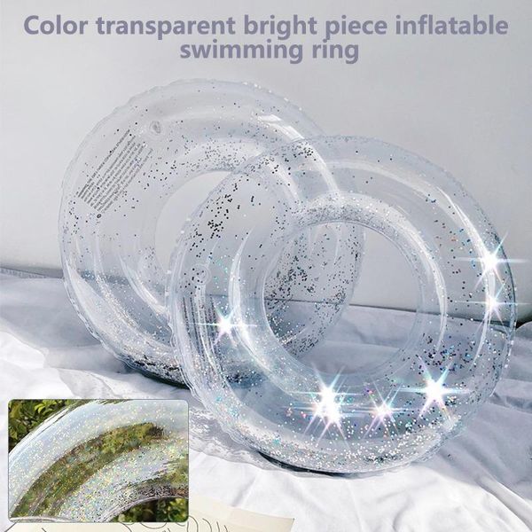 Boya de chaleco salvavidas de 45-75cm con purpurina transparente para piscina, anillo de natación para niños y adultos, tubo inflable, flotador gigante para niños y niñas, juguete divertido con agua