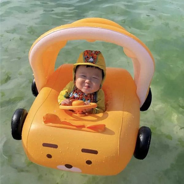 Gilet de sauvetage bouée dessin animé mignon bébé gonflable anneau de bain flotteur siège avec auvent pour piscine baignoire infantile été jeu d'eau T221214