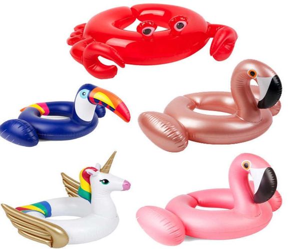 Chaleco salvavidas boya flamenco unicornio anillo inflable bebé lindo cangrejo tucán anillos de natación para niños círculo de baño de animales piscina 5383207