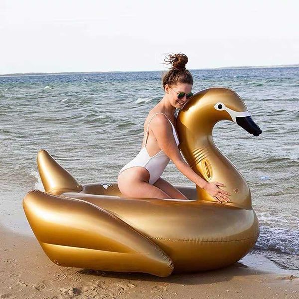 Chaleco salvavidas Boya Gigante 190 cm Mesa de cisne dorado Piscina Flotador Anillo de natación Mesa de paseo Colchón Cama flotante Fiesta de verano Piscina Juguetes HKD230703