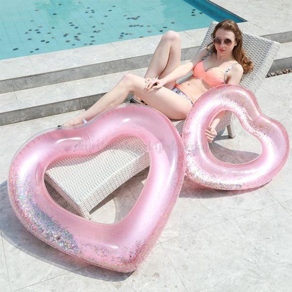 Chaleco salvavidas boya amor corazón piscina inflable oro rosa brillo anillo de natación herramienta de natación flotadores para adultos Au28 19 Dropship