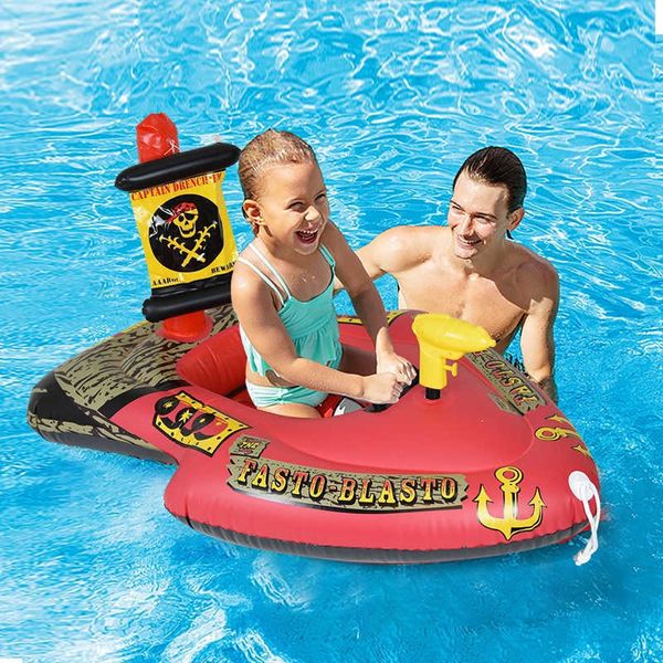 Chaleco salvavidas Boya Flotador de piscina para niños con pistola de agua incorporada Barco pirata inflable Anillo de natación Juguetes de piscina para niños pequeños Barco pirata Flotadores de piscina T221214
