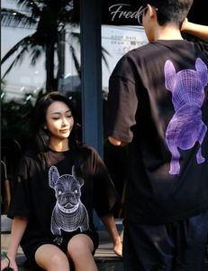 Life Work Mens Diseñador de camisetas Corea Fashion Marca Logotipo de perro impreso Lindo pareja Campo corto Reduck Round Flowe Casual Womens Brezize Tope de manga corta de gran tamaño