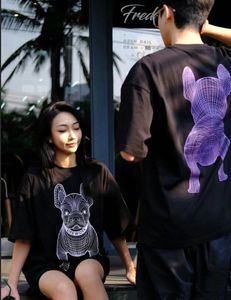 levenswerk heren t-shirt ontwerper Koreaans modemerk geprint hondenlogo schattig paar korte mouw ronde nek losse casual dames oversized korte mouw top