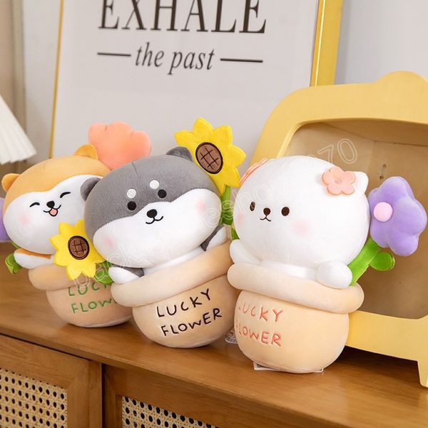 Réaliste créatif Shiba Inu Animal en peluche jouets en pot Vrious chien en pot pour enfant étagère maison salon décor pour fille cadeau