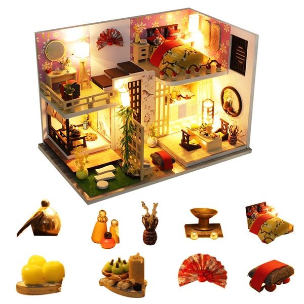 Réaliste maison de poupée meubles miniature maison de poupée cache-poussière en bois maison de poupée lumière maison pour poupées jouets faits à la main pour les enfants LJ201126