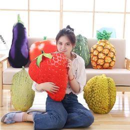 Fruits réalistes en peluche trucs oreiller de fruits fraise ananas Durian Hami Melon aubergine carotte jouet décoratif coussin 240226