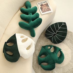 Almohada de hoja de felpa realista, cojín para decoración de habitación, juguetes de plantas rellenas, almohada con hojas en 3D, cojines de sofá para el hogar, verde para niñas LA402