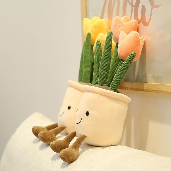 Juguetes de peluche de plantas suculentas de tulipán realistas, muñeca de decoración suave para el hogar, almohada de flores en maceta creativa para niños, regalo de cumpleaños