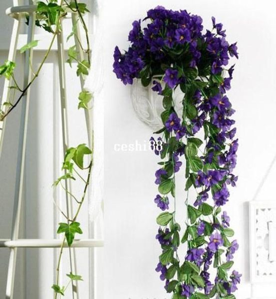 Orquídea violeta realista Ivy artificial planta colgante de seda vid violeta africana6706040