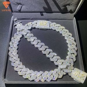 Lifeng sieraden 24 mm VVS Moissanite Cuban Link Chain Ice Custom Diamond Silver Miami Cubaanse ketting voor mannen