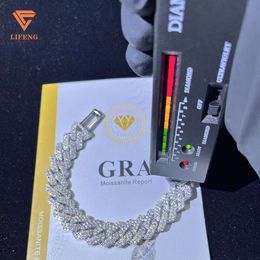 Lifeng Jewelry Nom personnalisé Bracelet de chaîne de liaison cubaine Ice 14 mm 2rows VVS Moisanite Silt White Gold plaqué Cubain Chaîne