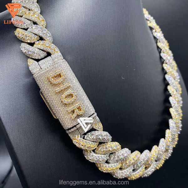 Lifeng Jewelry Nom personnalisé Hiphop Two Tone 925 STERLING Silver Cuban Link Chain Iced Out Men Moisanite Collier Set Bracelet