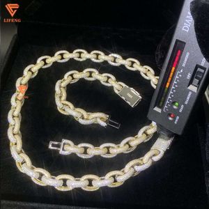 Lifeng Jewelry Hip Hop Iced Miami Cuban Chain 10mm 925 Silver Two Tone Color VVS Moissanite Cubaanse ketting Set armband