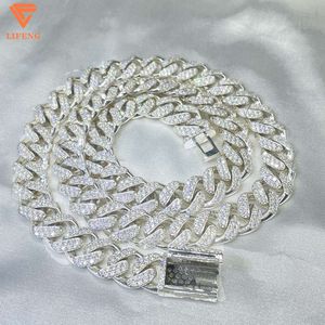 Lifeng sieraden Hiphop Cubaanse linkketen 10 mm Ronde VVS Moissanite Sterling Silver Men Women Diamond Necklace
