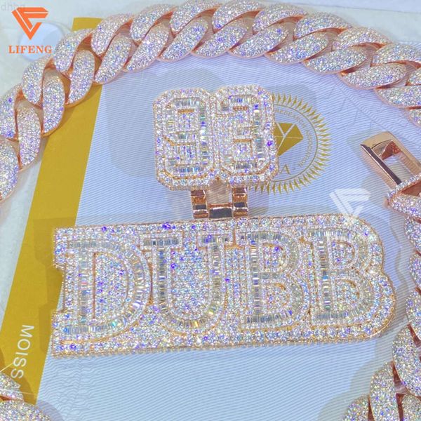 Lifeng Jewelry Hiphop Men Diamond Pendant Baguette Cut Vvs Moissanite Solide Silver Silver Rose Gold Nom Custom Nom Pendant