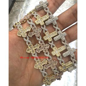 Lifeng bijoux glacé Hip Hop infini chaîne à maillons cubains 925 argent VVS Moissanite croix Bracelet cubain Baguette croix chaîne