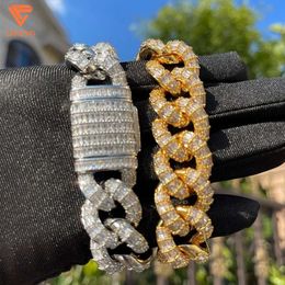 Lifeng Jewelry Iced Out Hip Hop Moisanite Cuban Link Chain Baguette Cut 925 Bracelet de chaîne de corde en argent pour hommes