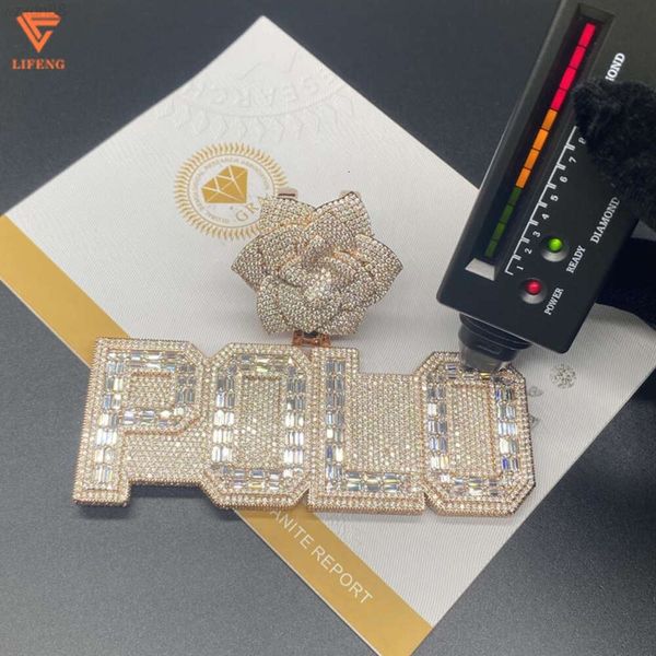 Lifeng Jewelry Men Hiphop Pendant Nom Custom Name Lettres Moisanite Charme 925 STERLING Silver Rose Gold Diamond Pendant