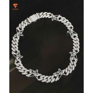 Lifeng sieraden new15mm ster Cuban Link Chain ketting Miami VVS Moissanite Sterling Silver 18K Wit Gold Poled Cubaanse ketting