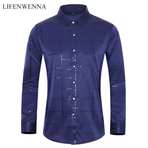 LIFENWENNA Autumn Top Quality Men's Boutique shirt Casual Plaid Print Mens lange mouwen Business Social Shirts Plus Size 6XL 7XL 210.528