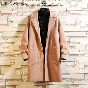 LIFENWENNA Otoño Invierno Marca de moda Ropa de hombre Chaqueta de tendencia Abrigo de lana Hombres Slim Fit Peacoat Mezclas de lana Abrigo de hombre 3XL 210528