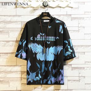 Lifenwenna Flame Butterfly Street Fashon T-shirt Hommes Summer Crew Neck T-shirt à manches courtes pour hommes Hip Hop Tees Chemises 5XL 210528