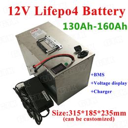 Lifepo4 12V 130Ah 140Ah 150Ah 160Ah lithium accu met bms voor zonne-opslag ups EV RV caravan camper + 10A lader