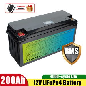 LiFepo4 12V 200Ah batterie solaire au Lithium fer portable pour alimentation extérieure hélice électrique + chargeur 20A