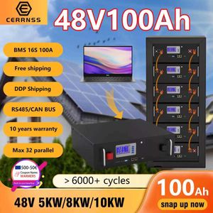 LiFePO4 48V 100AH Battery Pack 51.2V 5KW Lithium Solar Battery 6000 Cycles RS485/CAN Max 32 Parallel For Inverter LiFePO4 100AH