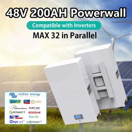 LiFePO4 48V 200AH Batería Powerwall 10KW Batería solar de litio 6000+ Ciclo Max 32 Paralelo Compatible con inversor 48V LiFePO4
